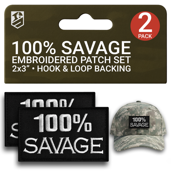100% Savage Patch Set – 2Pcs Embroidered Tactical Morale Patches 2x3 Inches