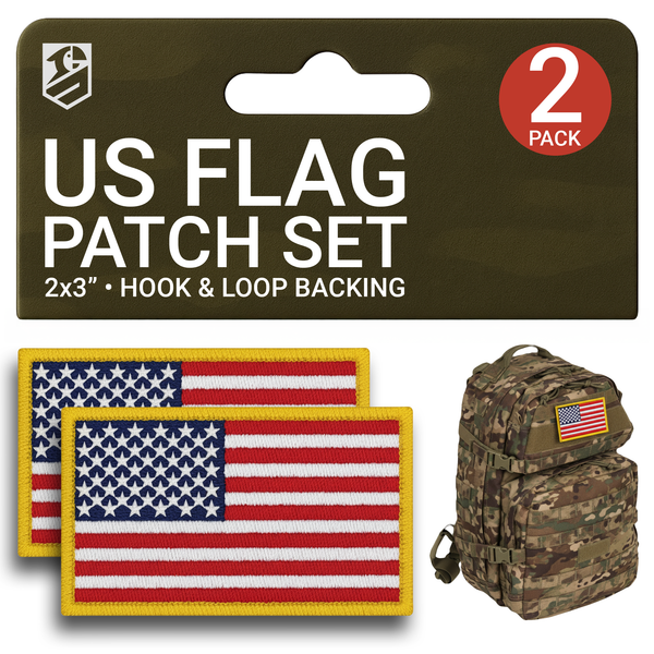 2Pcs American Flag Patch Set, Embroidered Tactical Patches with Hook Backing for Vest, Backpack, Jacket, Dog Harness — 2x3 Inches (5x8 cm)