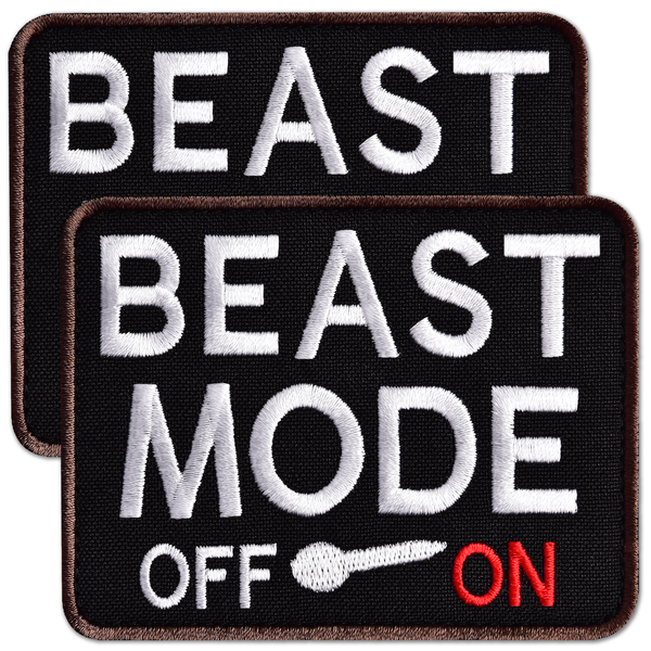 2pcs Beast Mode ON Patch Embroidered Tactical Morale Patches for Backpack, Vest, Gym Bag, Dog Harness Hook-Backed + Sew Option Funny Switch Design 3.5x2.7" Black