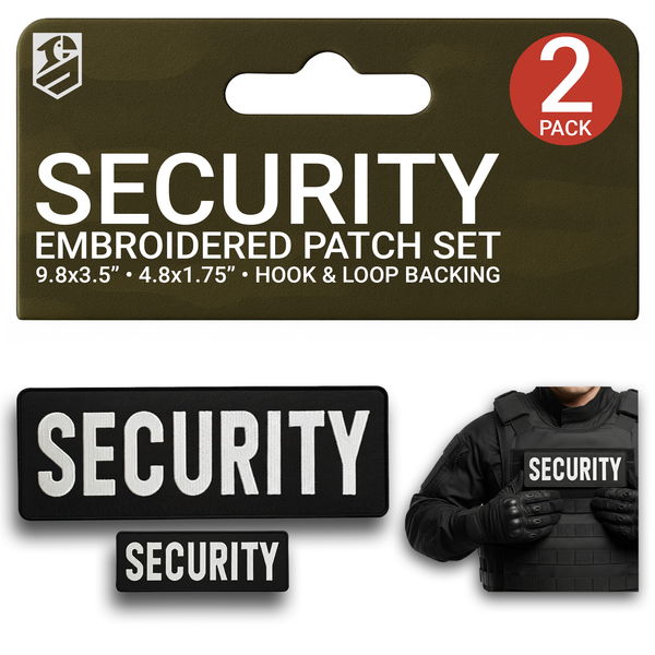 Security Patch Set – 2Pcs Black Embroidered Hook-and-Loop Tactical Patches 3.5x9.8 & 1.8x4.9 In