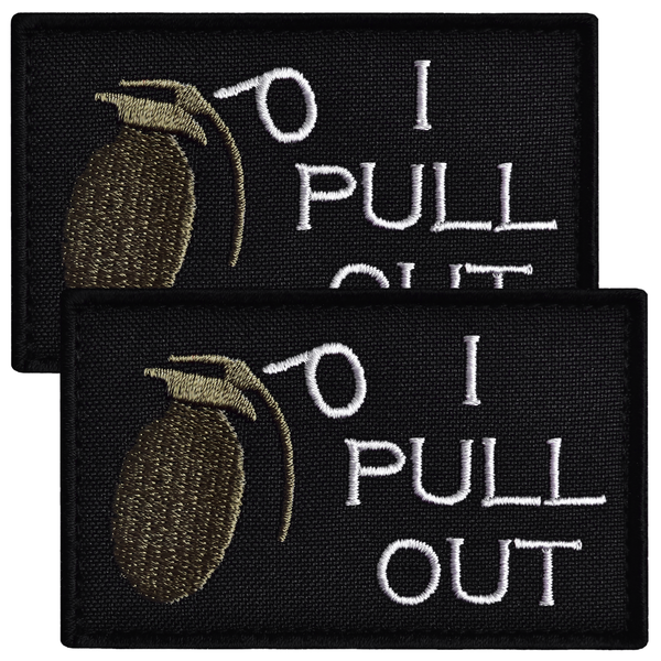 2pcs “I PULL OUT” Patch Funny Tactical Grenade Morale Patches with Hook Backing Embroidered Military-Style Patches for Vest, Backpack, Hat, Dog Harness 2x3"