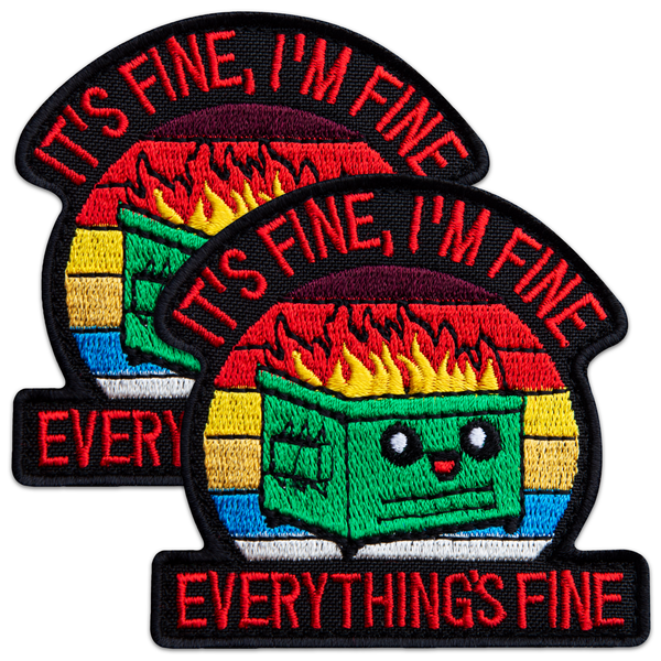 2Pcs It’s Fine, I’m Fine, Everything’s Fine Patch Set, 2.9x3 Inches (7.3x7.6 cm) Embroidered Funny Meme Morale Patches with Hook Backing for Backpack, Vest, Dog Harness, Hat