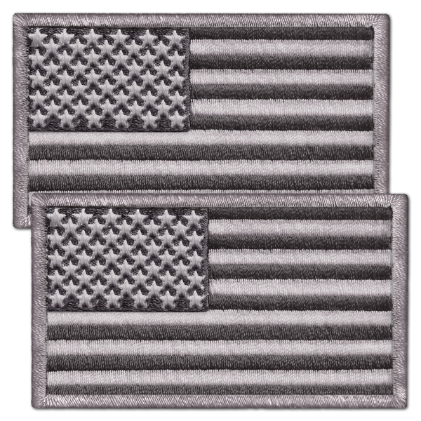 2-Pcs American Flag Gray Embroidered Patch Hook & Loop Set
