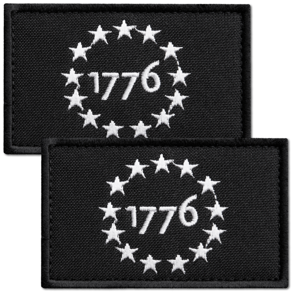 2-Pcs Tactical USA 1776 Patriot Military Embroidered Applique Morale Hook & Loop Patch - White & Black