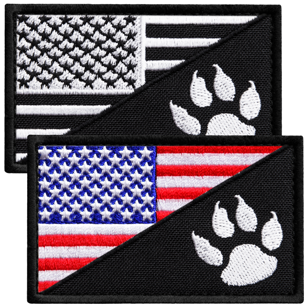 2pcs American Flag Dog Paw Patch Set – Embroidered USA Patches for Dog Harness, Vest, or Backpack Full Color & Blackand White, 3x2 Inches