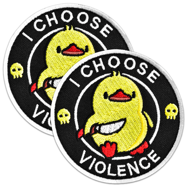 2 pcs set I CHOOSE VIOLENCE Round Embroidered Patch with Duck & Knife Design, Military Patch, Patches, Morale Patches, Tactical Patches