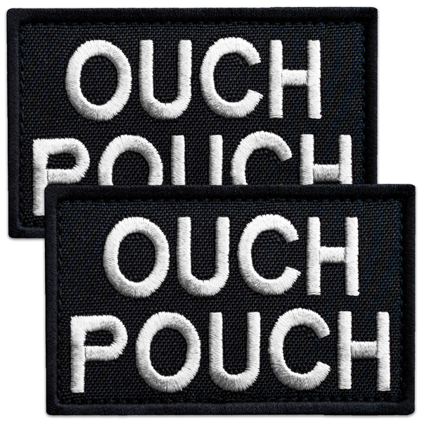 2-Pcs OUCH POUCH Patch Set, Embroidered Morale Patches for Tactical Backpack White