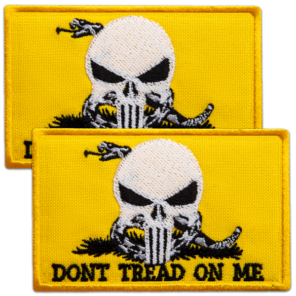 2-Pcs Don't Tread On Me & Dead Skull Patch Hook & Loop, Embroidered Gadsden Flag