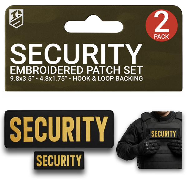 Security Patch Set – 2Pcs Yellow Embroidered Hook-and-Loop Tactical Patches (3.5x9.8 & 1.8x4.9 In)