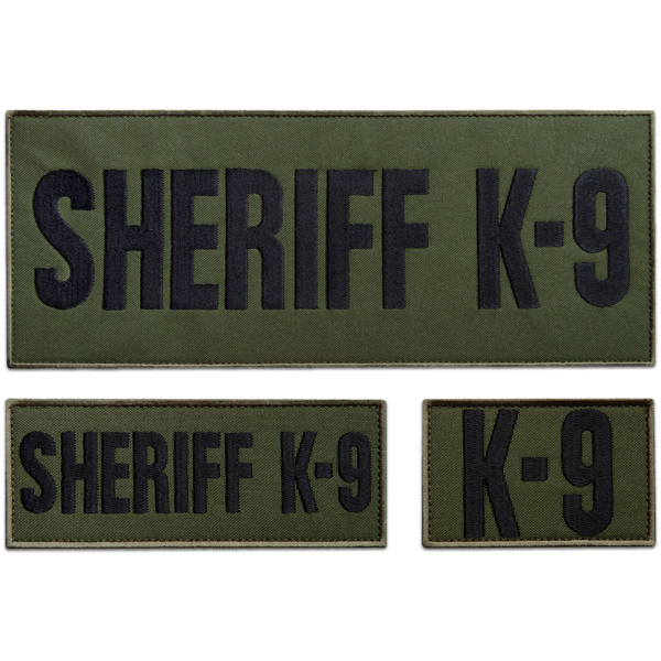 3-Pcs Embroidered Sheriff K9 Patch Velcro Set, Olive