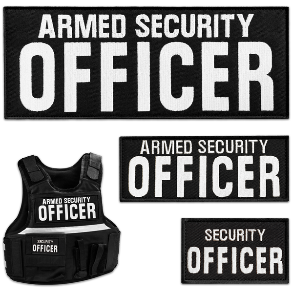 Armed Security Officer Patch Set – 3Pcs Black Tactical Hook-and-Loop Patches (4x9.8, 2x4.9, 2x3 In)