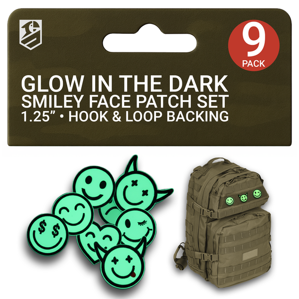 Glow in the Dark Smiley Face Patch Set 9Pcs Embroidered Morale Patches 1.25 Inches