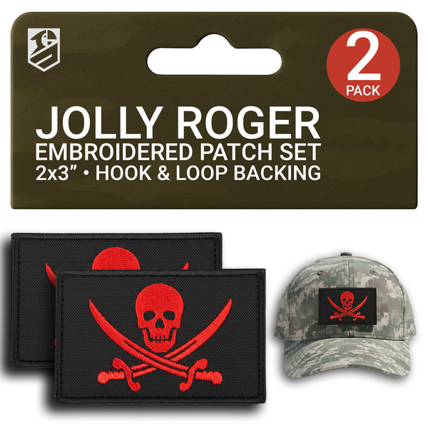 2Pcs Jolly Roger Patch Set Embroidered Pirate Skull Tactical Morale Patches 3x2"