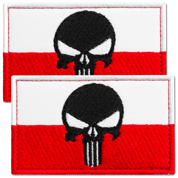2-Pcs Polish Flag Skull Patch Set, Embroidered Poland Flag with Hook and Loop, Military Army Moral Tactical Patches for Jackets, Tactical Backpack, Service Dog Vest, Sew on Option, 3x2 Inches