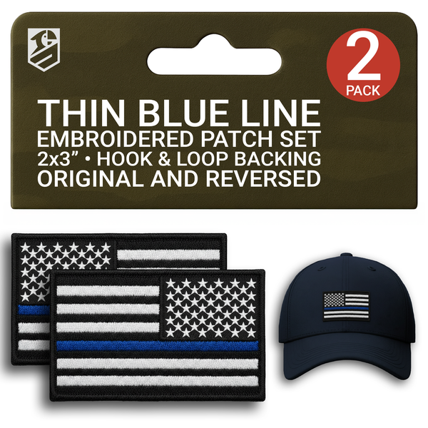 Thin Blue Line Flag Patch Set – 2Pcs Embroidered Regular & Reversed American Flag Tactical Patches 3x2 Inches