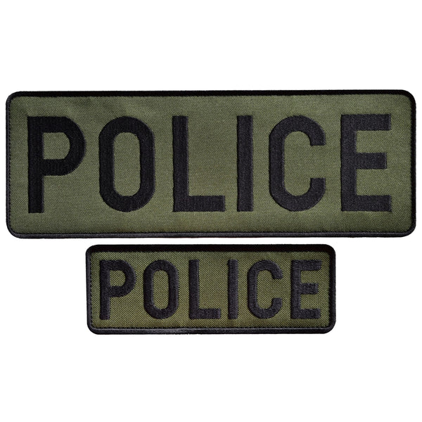 2-Pcs Embroidered Police Patch Set, Olive