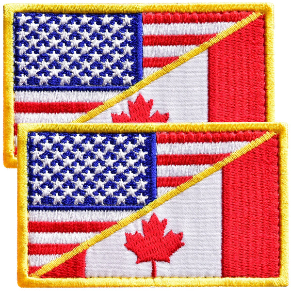 2-Pcs Canadian American Flag Embroidered Patch Velcro Set