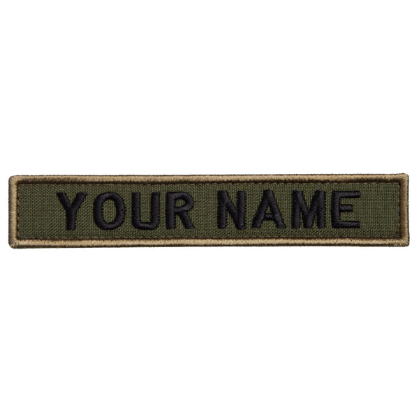 2-Pcs Personalized Olive Embroidered Patch Velcro Set: Unique Tactical Identity 1x4.75 inch