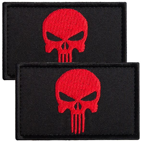 2-Pcs Red Skull Patch Set, Embroidered Tactical Patches Hook & Loop