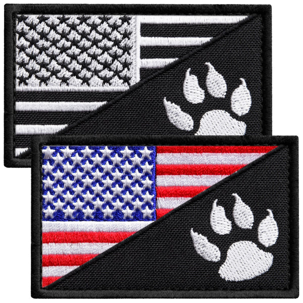2-Pcs US American Flag with Tracker Paw Embroidered Patch Hook & Loop Set
