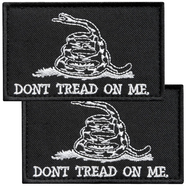 2-Pcs Don't Tread On Me Patch Velcro Hook & Loop, Embroidered Gadsden Flag, Plate Carrier, 3x2” black