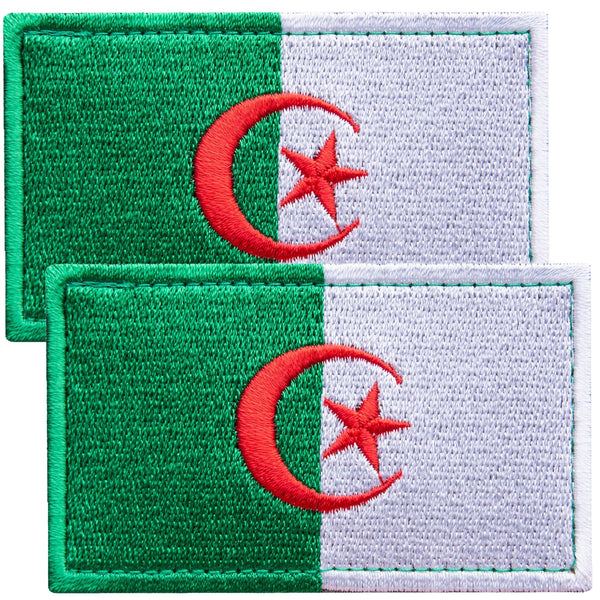 2-Pcs Algeria Flag Embroidered Patch Hook & Loop Set