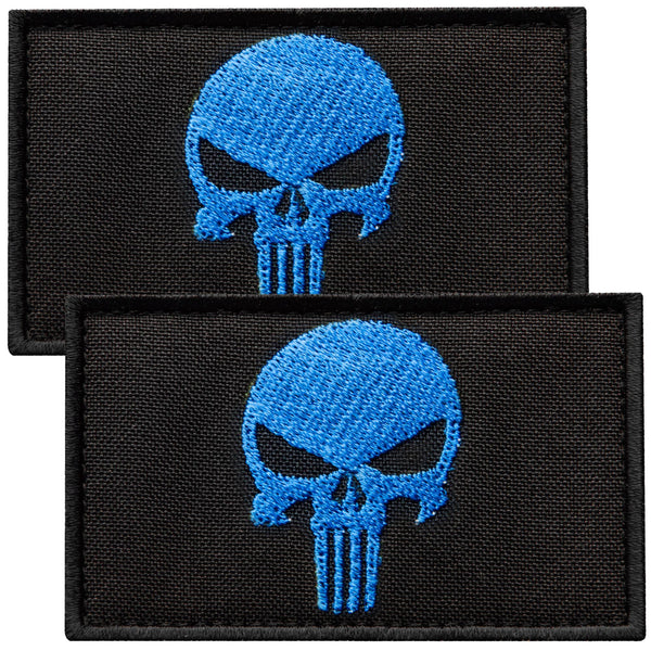 2-Pcs Blue Dead Skull Patch Set, Embroidered Tactical Patches Hook & Loop