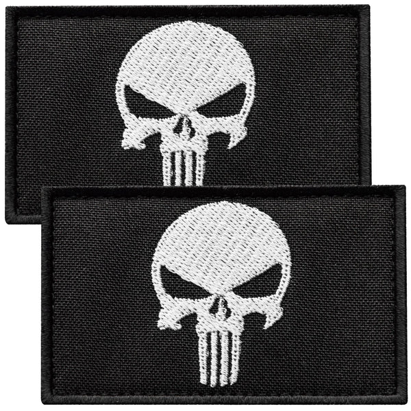 2-Pcs White Dead Skull Patch Set, Embroidered Tactical Patches Hook & Loop