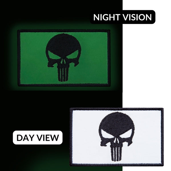 2Pcs Glow in the Dark Skull Patch, Embroidered Hook and Loop Tactical Patches for Backpack