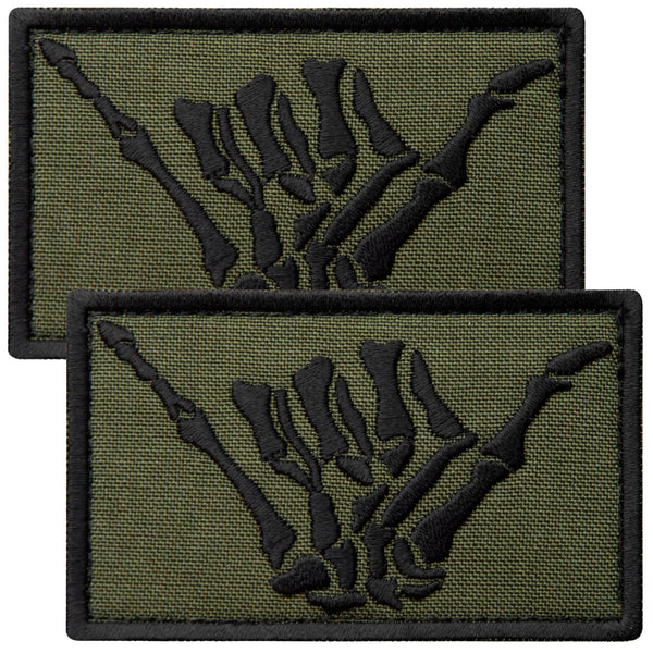 2-Pcs Olive Shaka Hand Patch, Embroidered Skeleton Hand Shaka Tactical Patches for Military Backpack, Tactical Vest, Military Helmet, Dog Vest Harness, Hook and Loop Aloha, Surf Patch, 2x3"