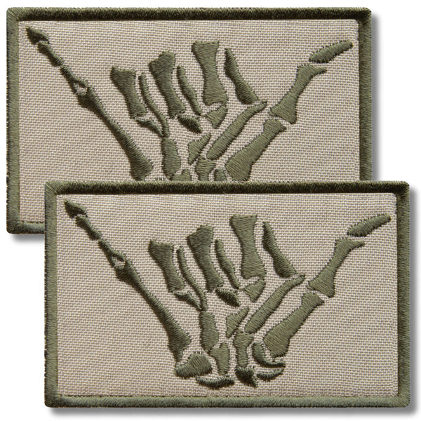 2-Pcs Subdued Shaka Hand Patch, Embroidered Skeleton Hand Shaka Tactical Patches for Military Backpack, Tactical Vest, Military Helmet, Dog Vest Harness, Hook and Loop Aloha, Surf Patch, 2x3"