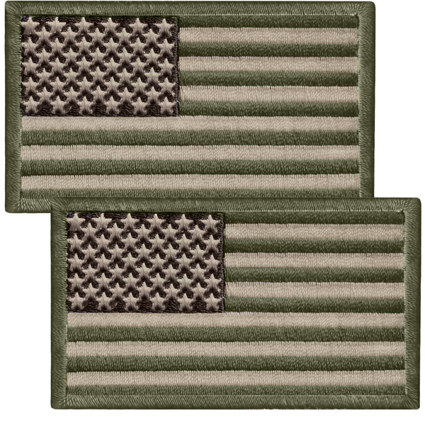 2-Pcs American Flag OD green Embroidered Patch Hook & Loop Set