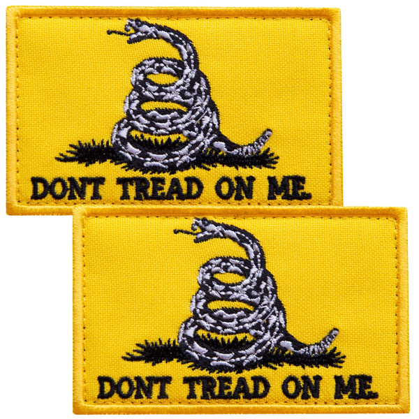 2-Pcs Don't Tread On Me Patch Velcro Hook & Loop, Embroidered Gadsden Flag