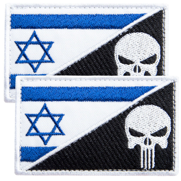 2-Pcs Skull & Israel Flag Embroidered Patch Velcro Set