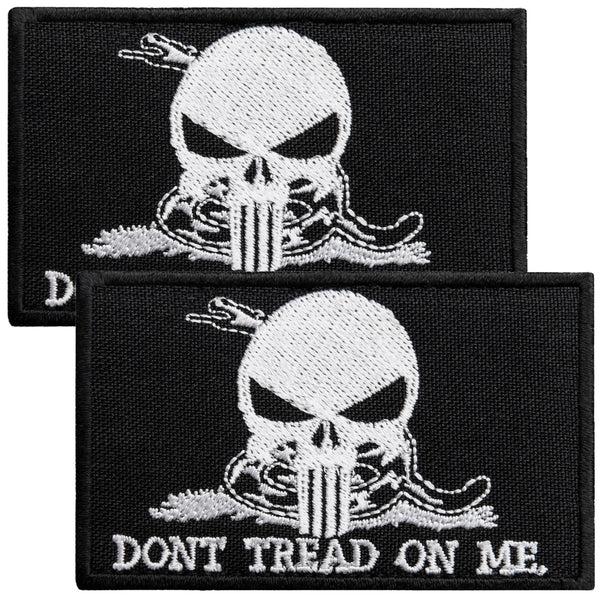 2-Pcs Don't Tread On Me & Dead Skull Patch Velcro Hook & Loop, Embroidered Gadsden Flag