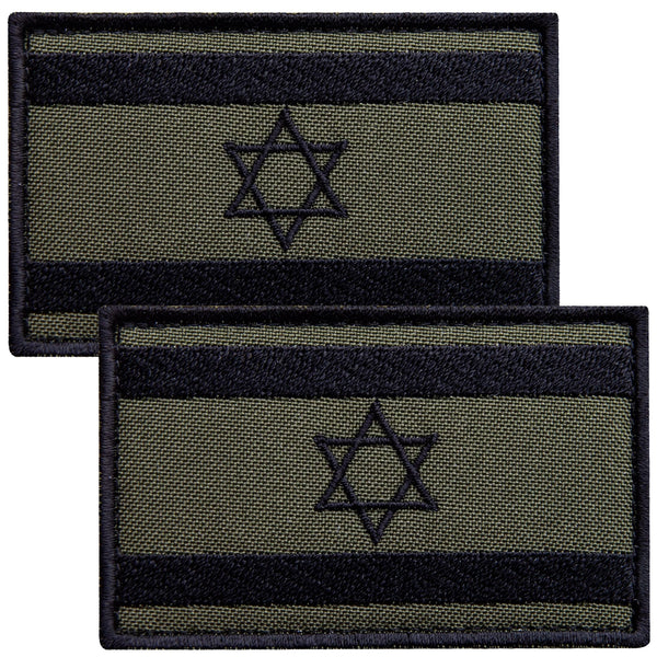 2-Pcs Israel Flag Embroidered Patch Velcro Set, Olive