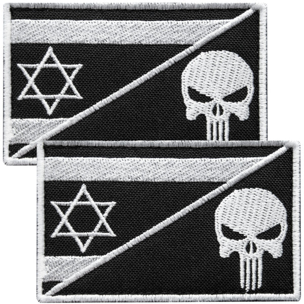 2-Pcs Israel Flag & Skull Embroidered Patch Velcro Set
