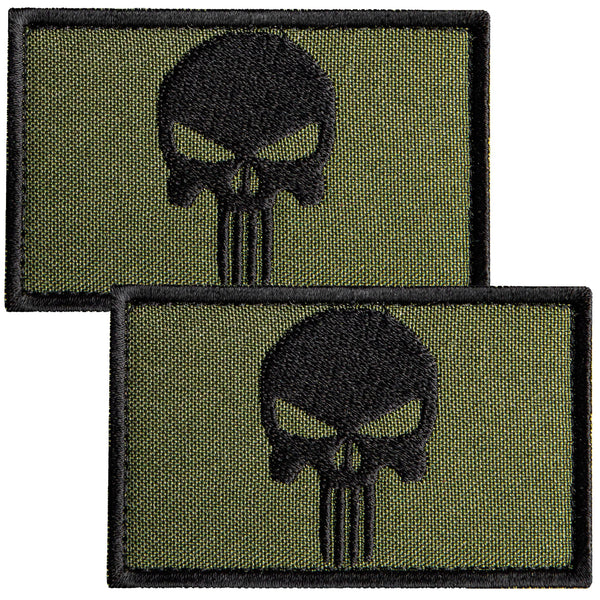 2-Pcs Khaki OD Skull Patch Set, Embroidered Tactical Patches Hook & Loop