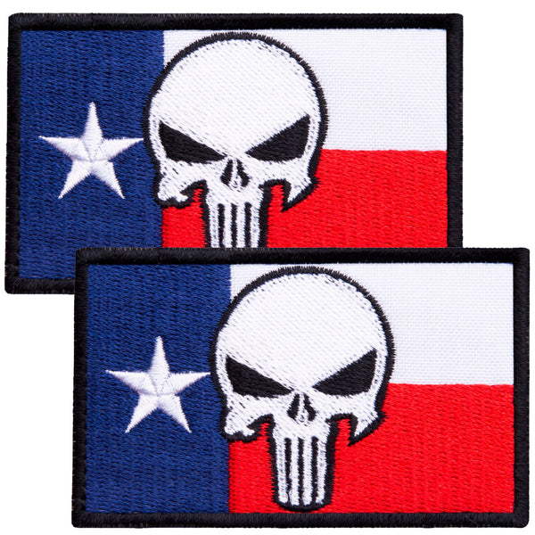 2-Pcs Texas Flag Dead Skull Embroidered Patch Hook & Loop Set
