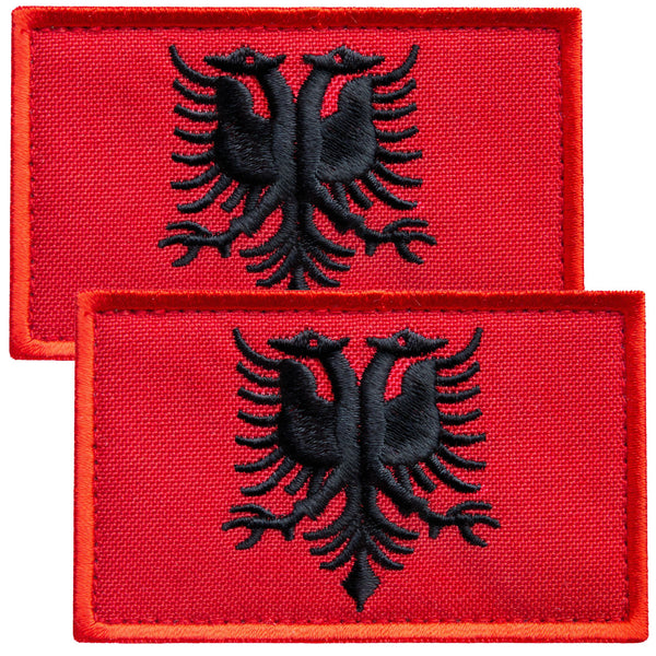 2-Pcs Albania Flag Embroidered Patch Hook & Loop Set