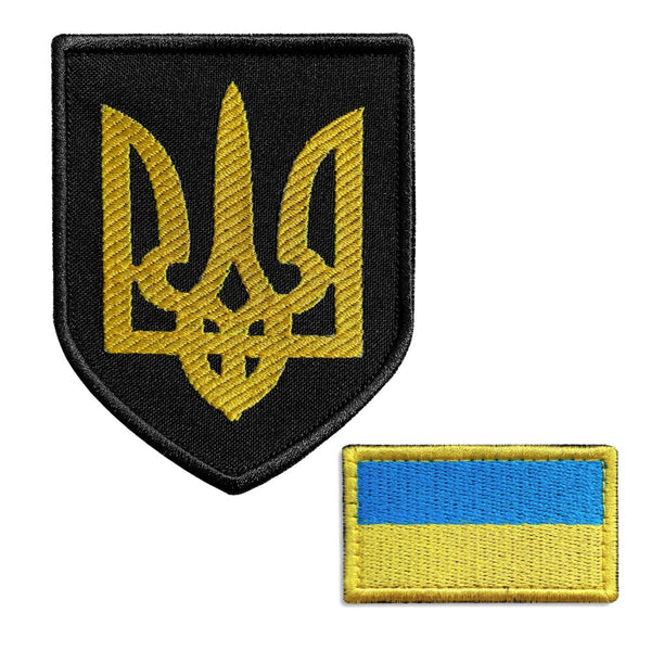 2-Pcs Ukraine Patches, Coat of Arms Shield & Ukraine Flag Patch