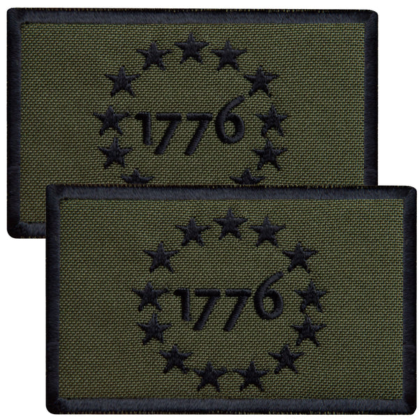 2-Pcs Subdued 1776 Patch Set, Embroidered American Flag 1776 Patch Olive